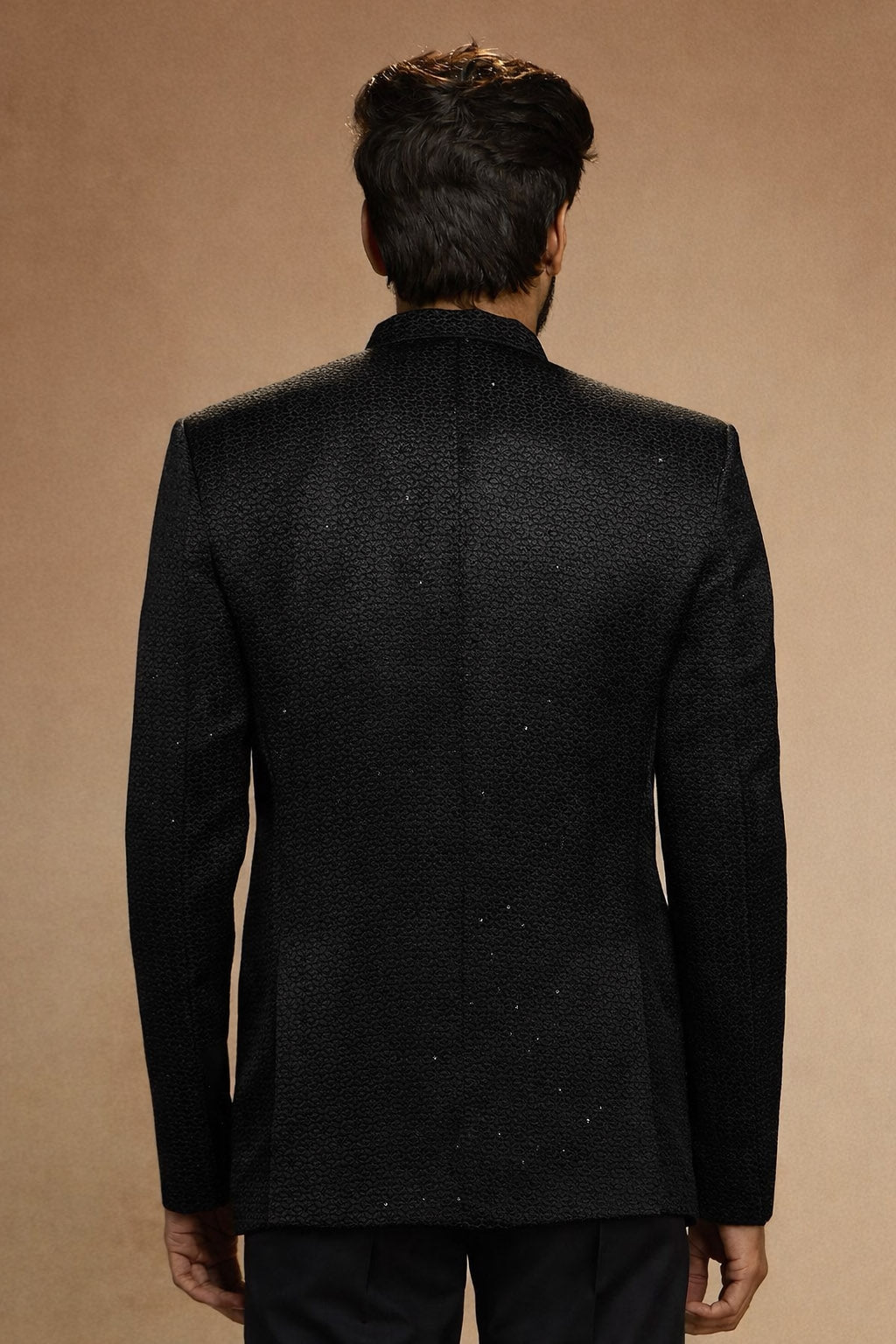 Men's Black Imported Suiting Geometry Regular Jodhpuri Jacket