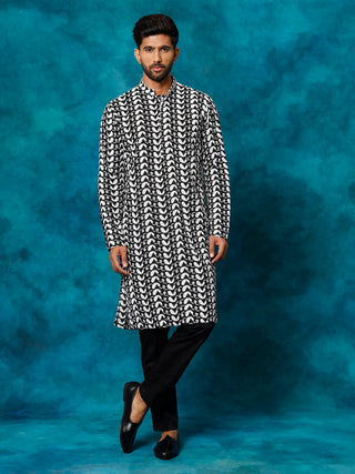 VASTRAMAY Men's Black Pure Cotton Chikankari Kurta Pyjama Set