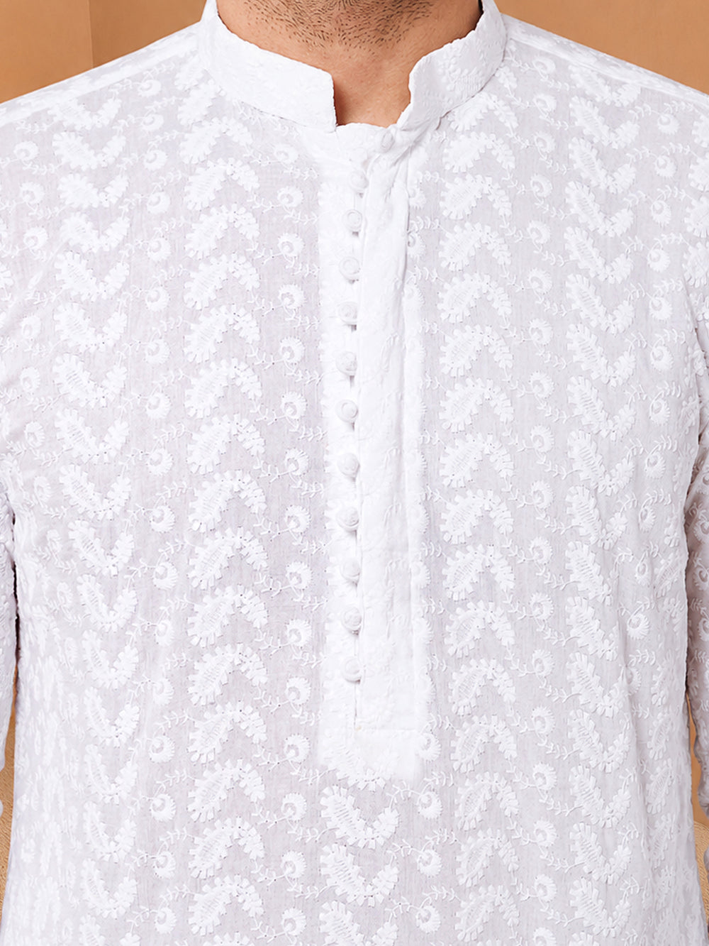 White Chikankari Embroidered Men's Kurta Pant Set