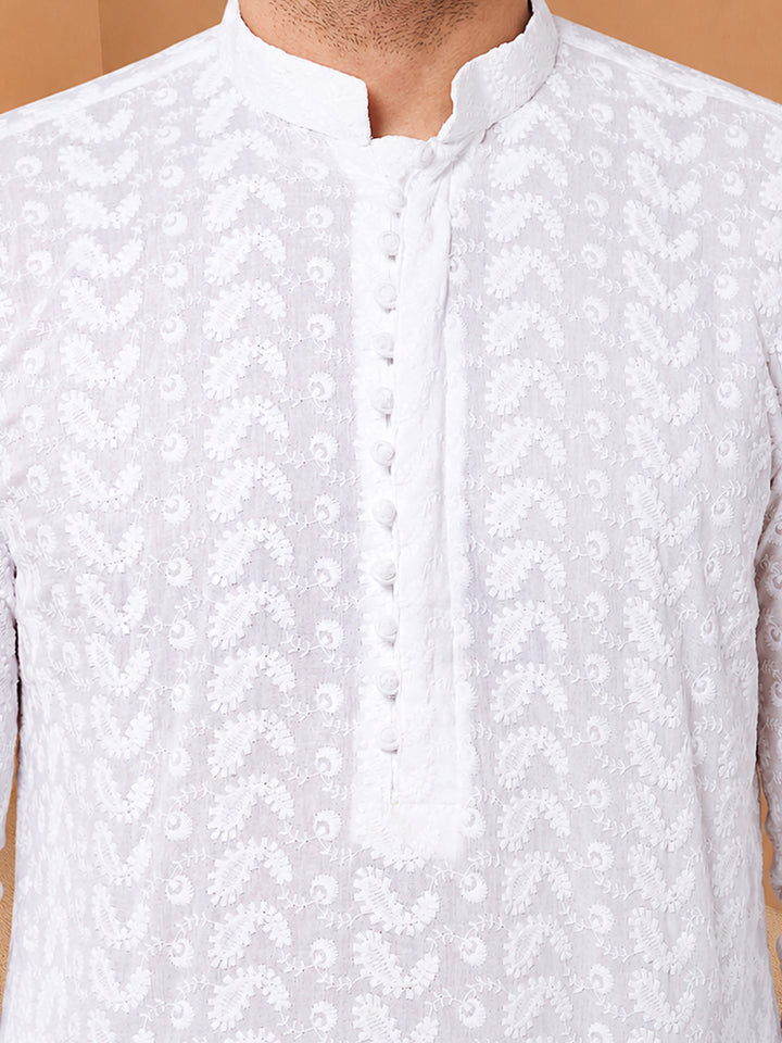 White Chikankari Embroidered Men&