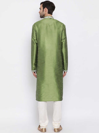 VASTRAMAY Men's Green Silk Kurta Pyjama Set