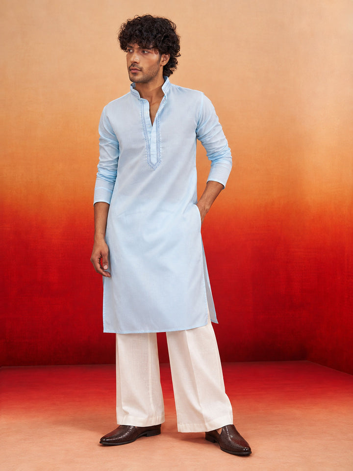 Men Aqua Cotton Kurta With Pant Raksha Bandhan, Casual, Summer / Casual, Summer Ease, All regions Ethnic Wear