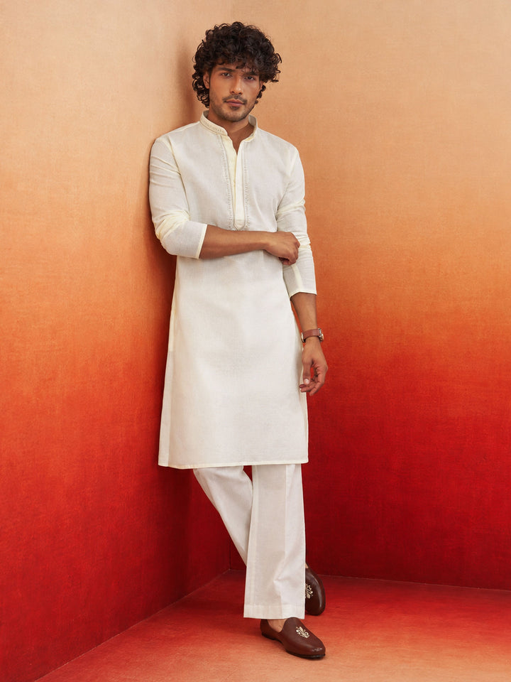 Men Cream Cotton Kurta With Pant Raksha Bandhan, Casual, Summer / Casual, Summer Ease, All regions Ethnic Wear