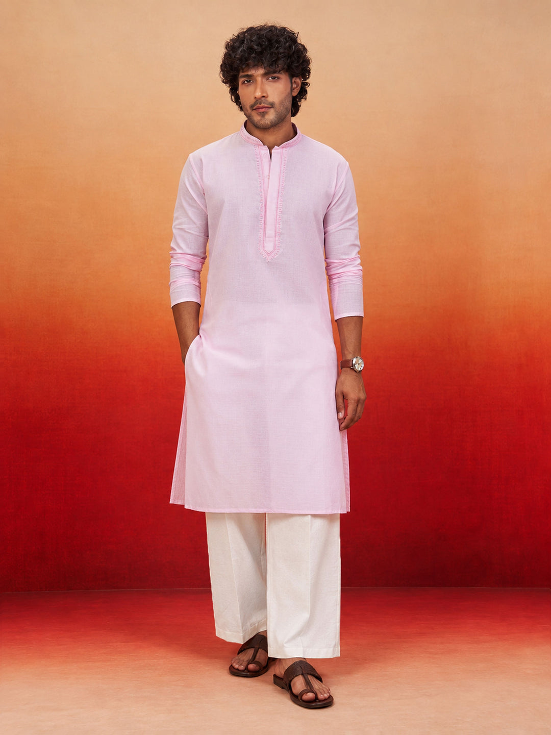 Men Pink Cotton Kurta With Pant Raksha Bandhan, Casual, Summer / Casual, Summer Ease, All regions Ethnic Wear