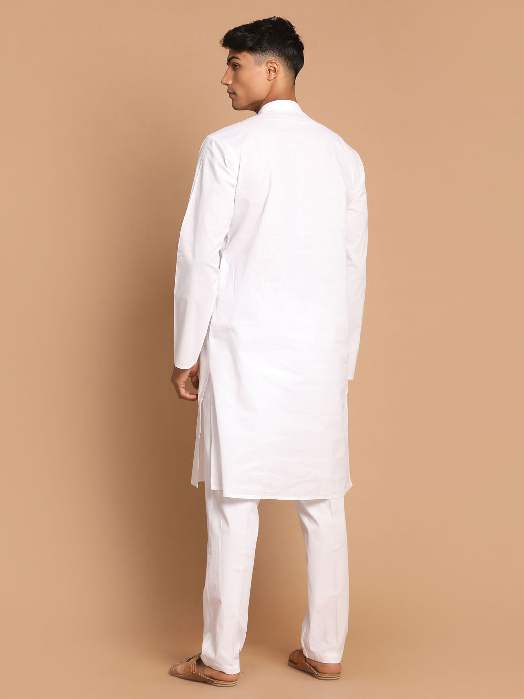 Men's White Kurta And Pant Style Cotton Pajama Set
