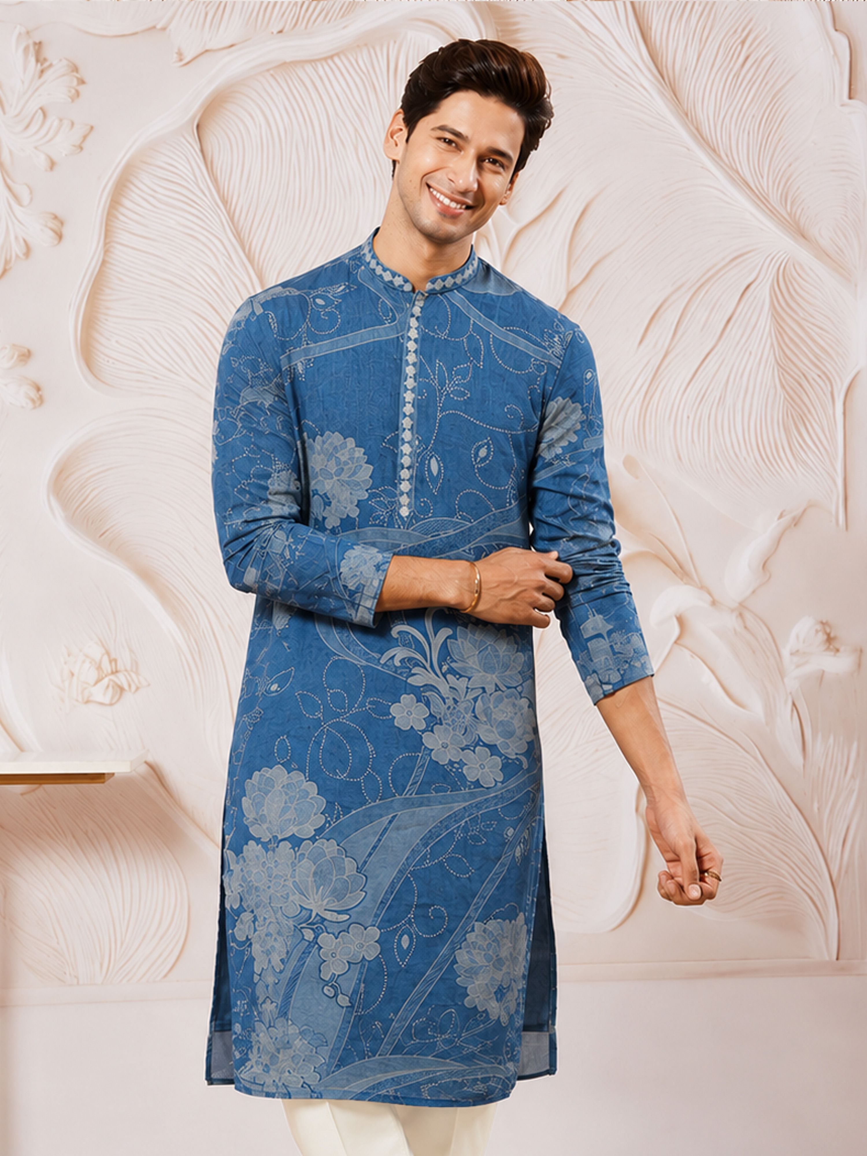 Men Blue Linen Cotton Kurta Navratri, Summer Ease, Summer / Casual, Casual, Everyday Casuals Ethnic Wear