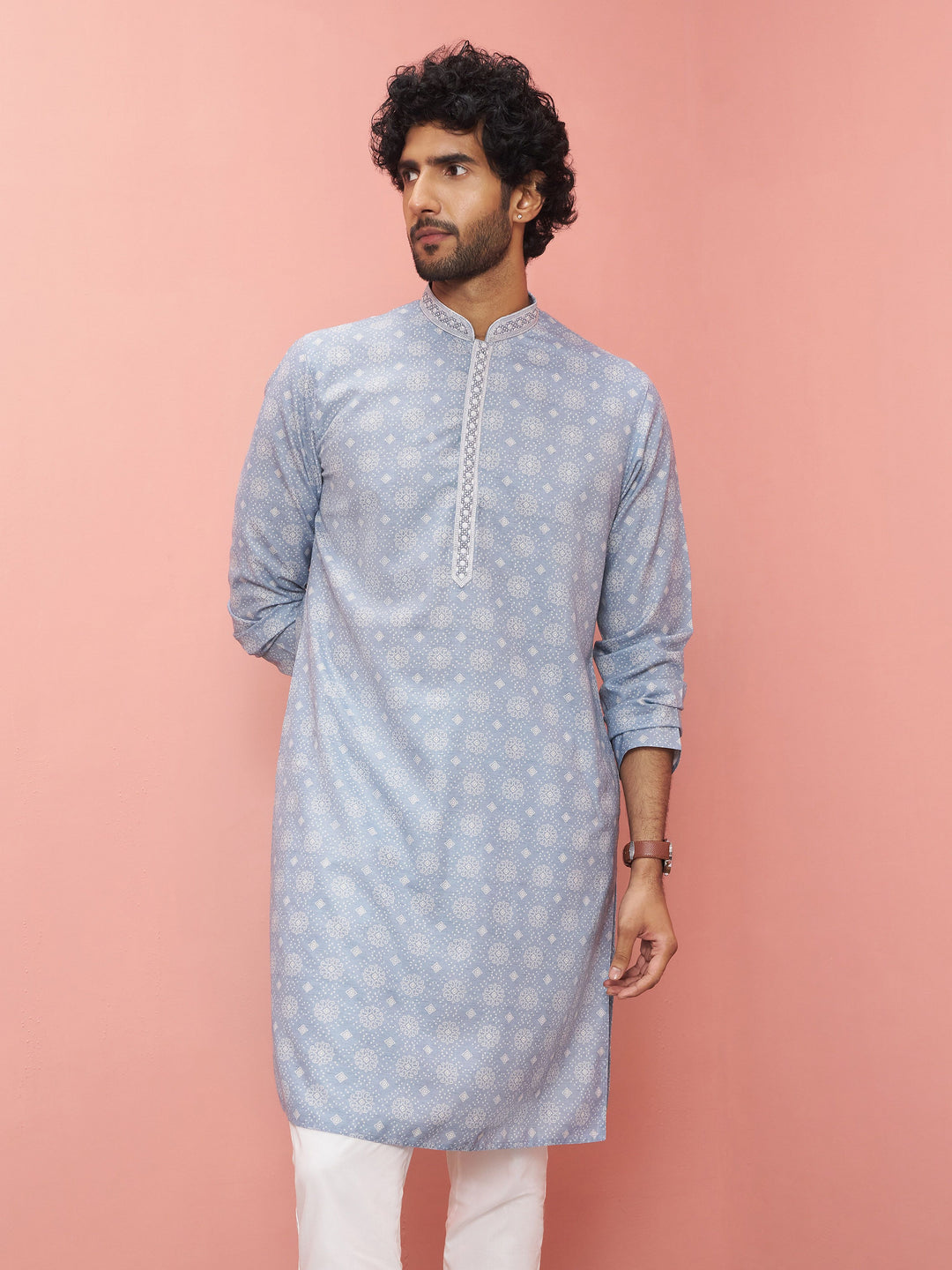 Men Grey Cotton Linen Kurta Festive, Diwali Ethnic Wear