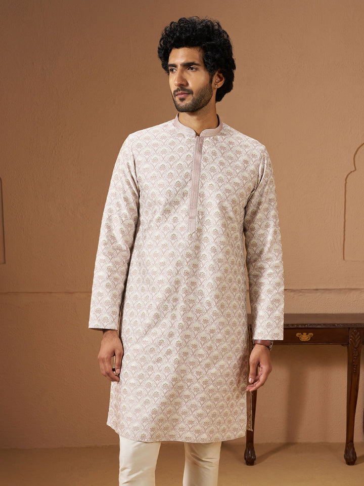 Men Off-White Silk Blend Kurta Festive, Diwali Ethnic Wear