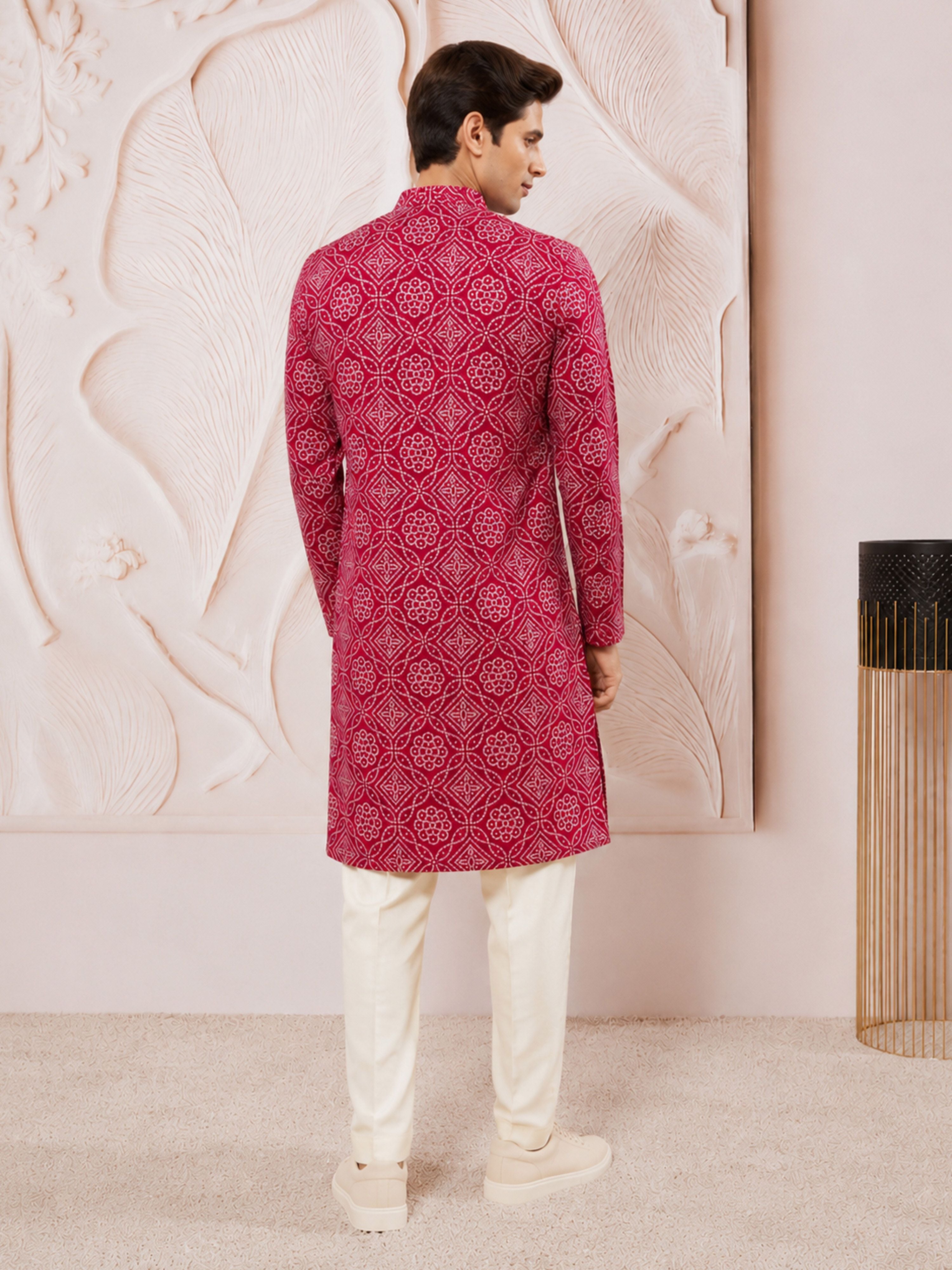 Men's Purple Rayon Digital Print Knee Length Kurta with Pyjama