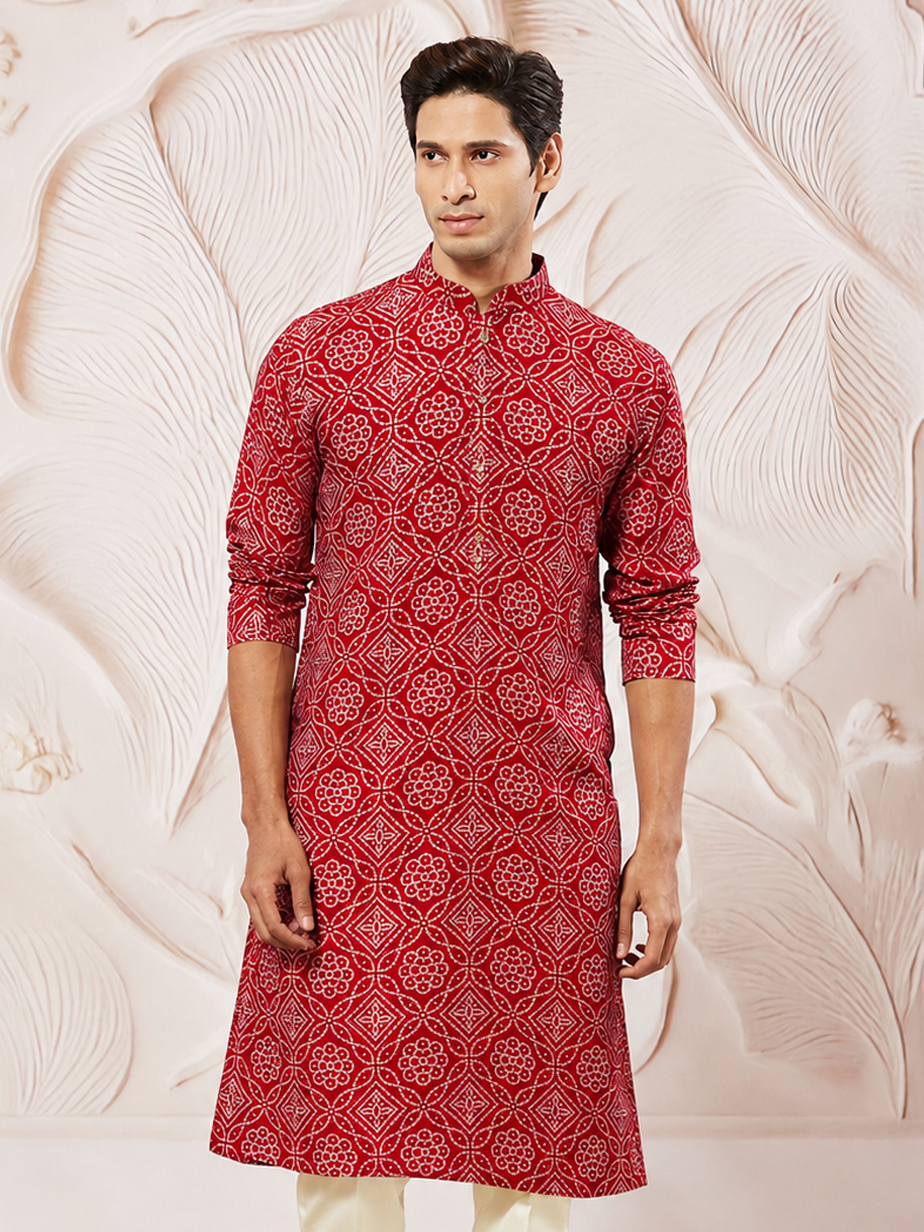 Men Red Rayon Kurta Diwali, Navratri, Festive, Wedding, Party Ethnic Wear