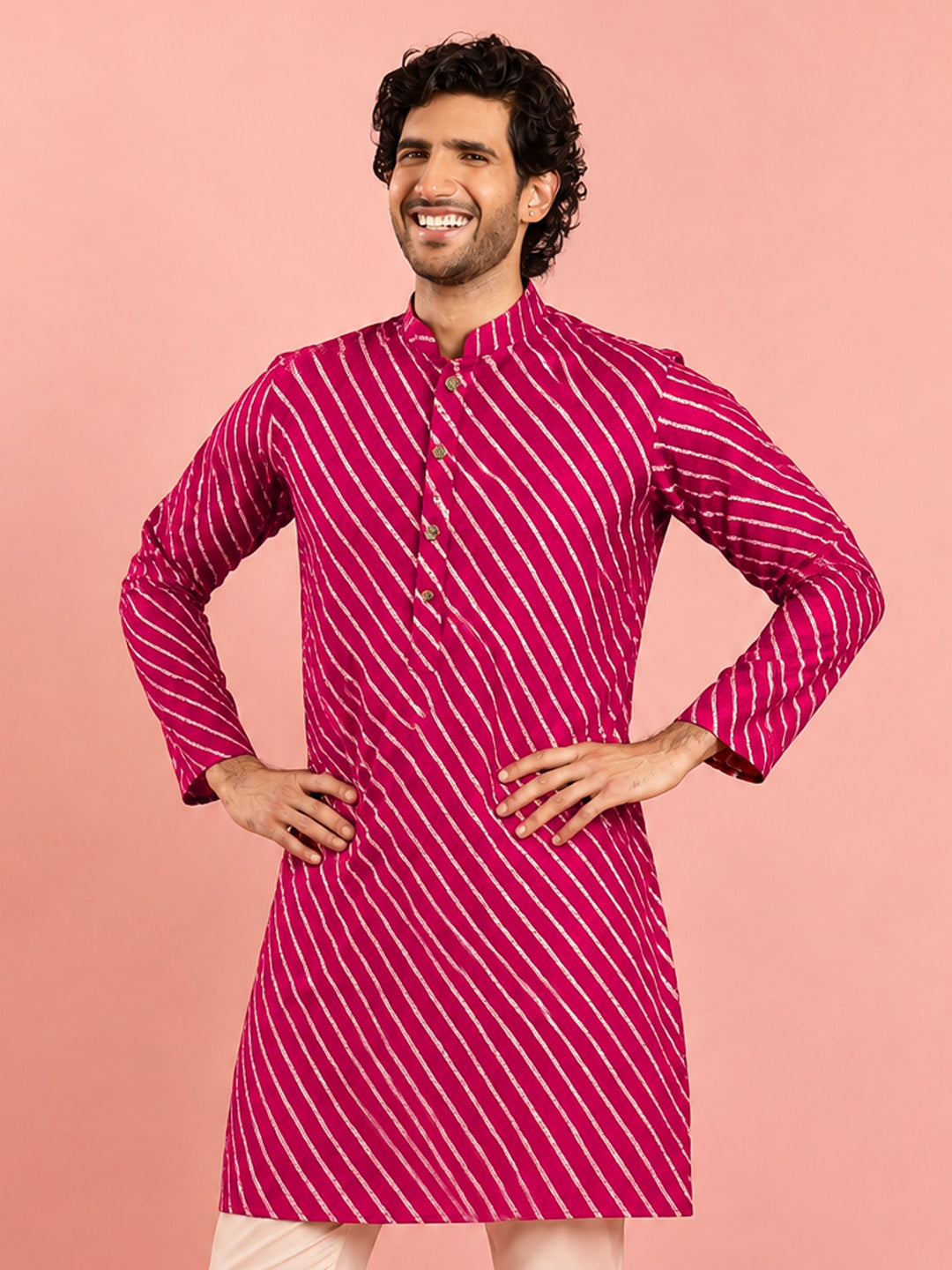 Men Fuchsia Rayon Kurta Diwali, Festive, Navratri, Party, Wedding, All regions Ethnic Wear