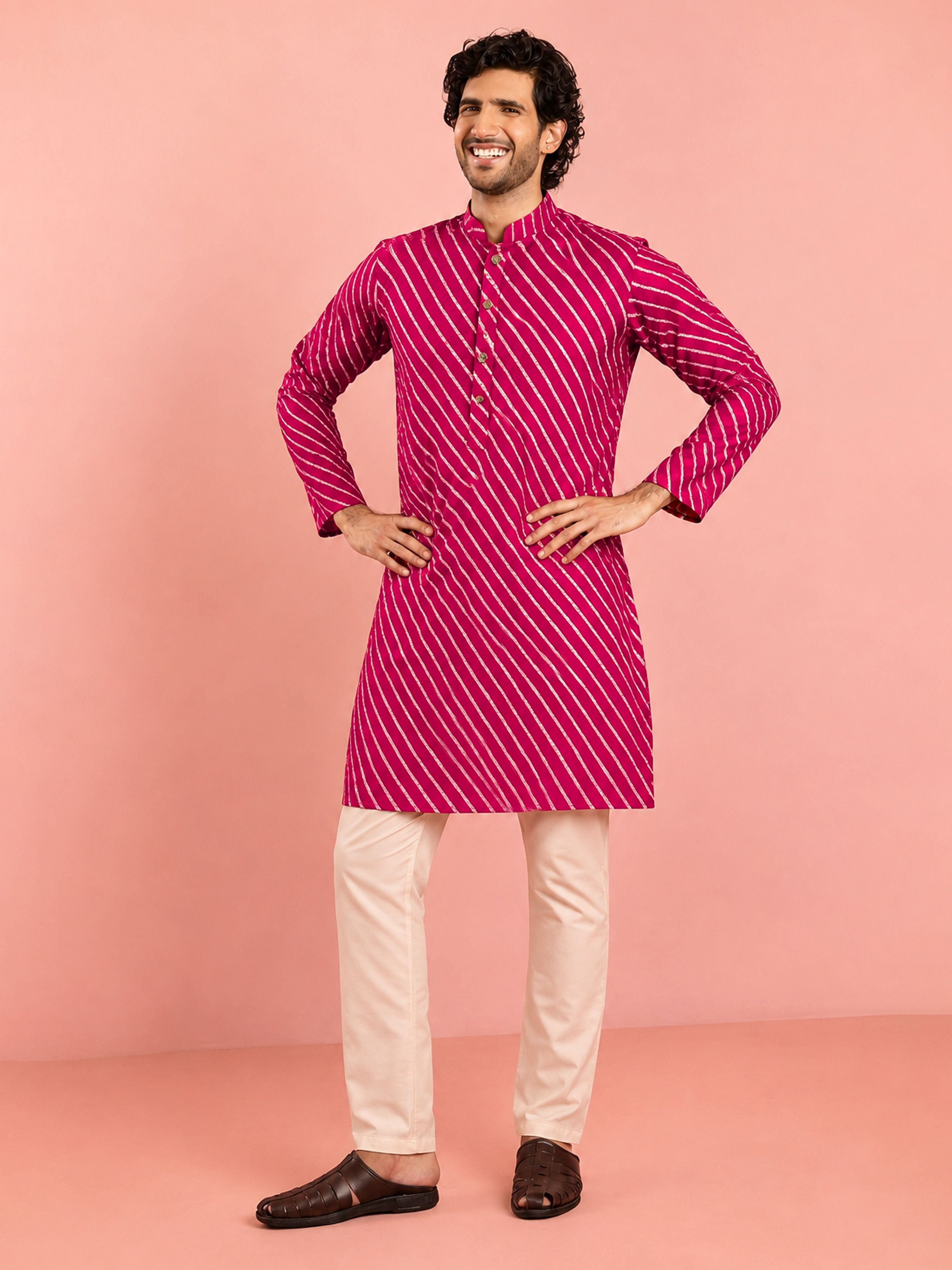 Men's Purple Rayon Digital Print Knee Length Kurta with Pyjama