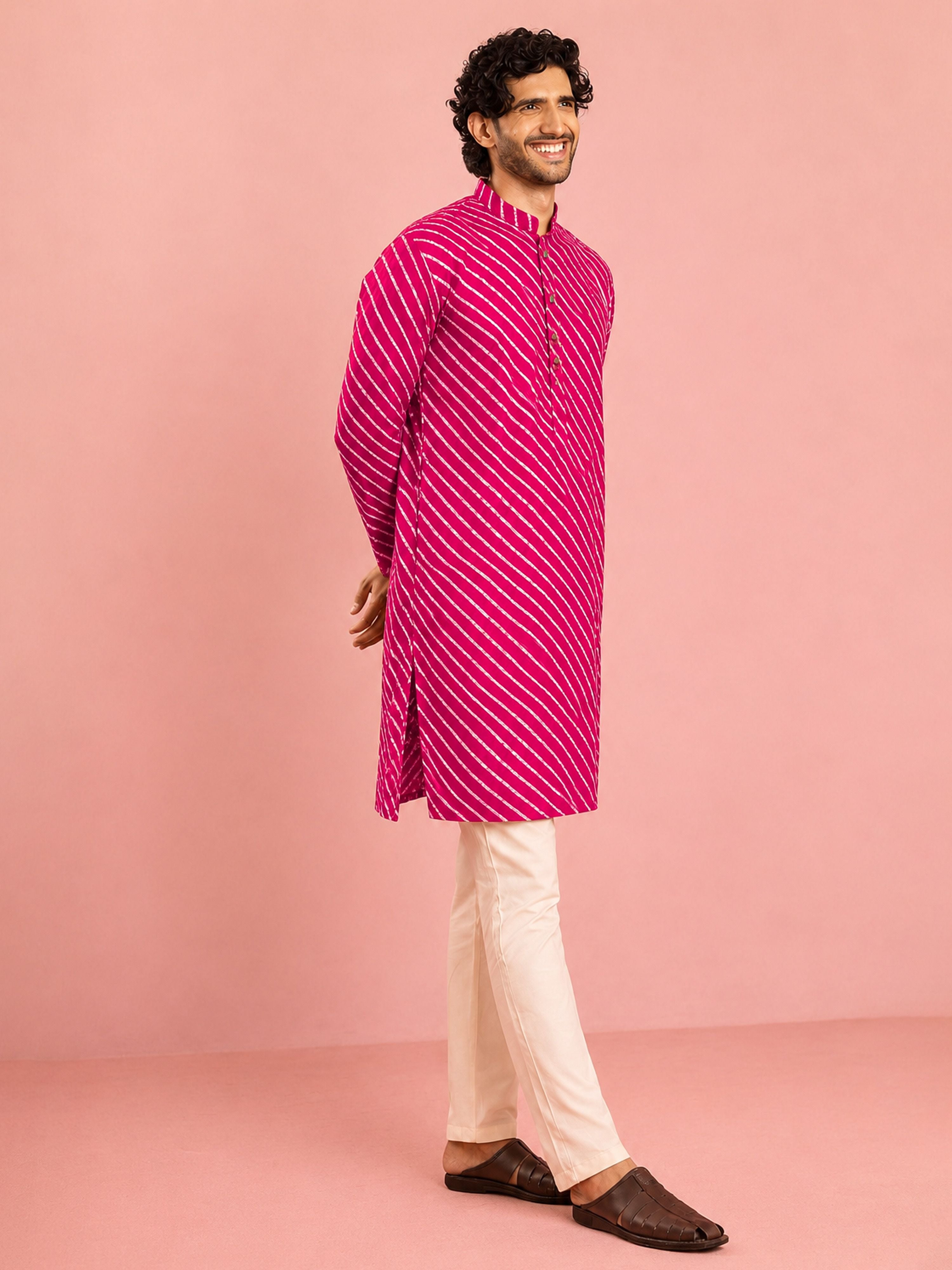 Men's Purple Rayon Digital Print Knee Length Kurta with Pyjama