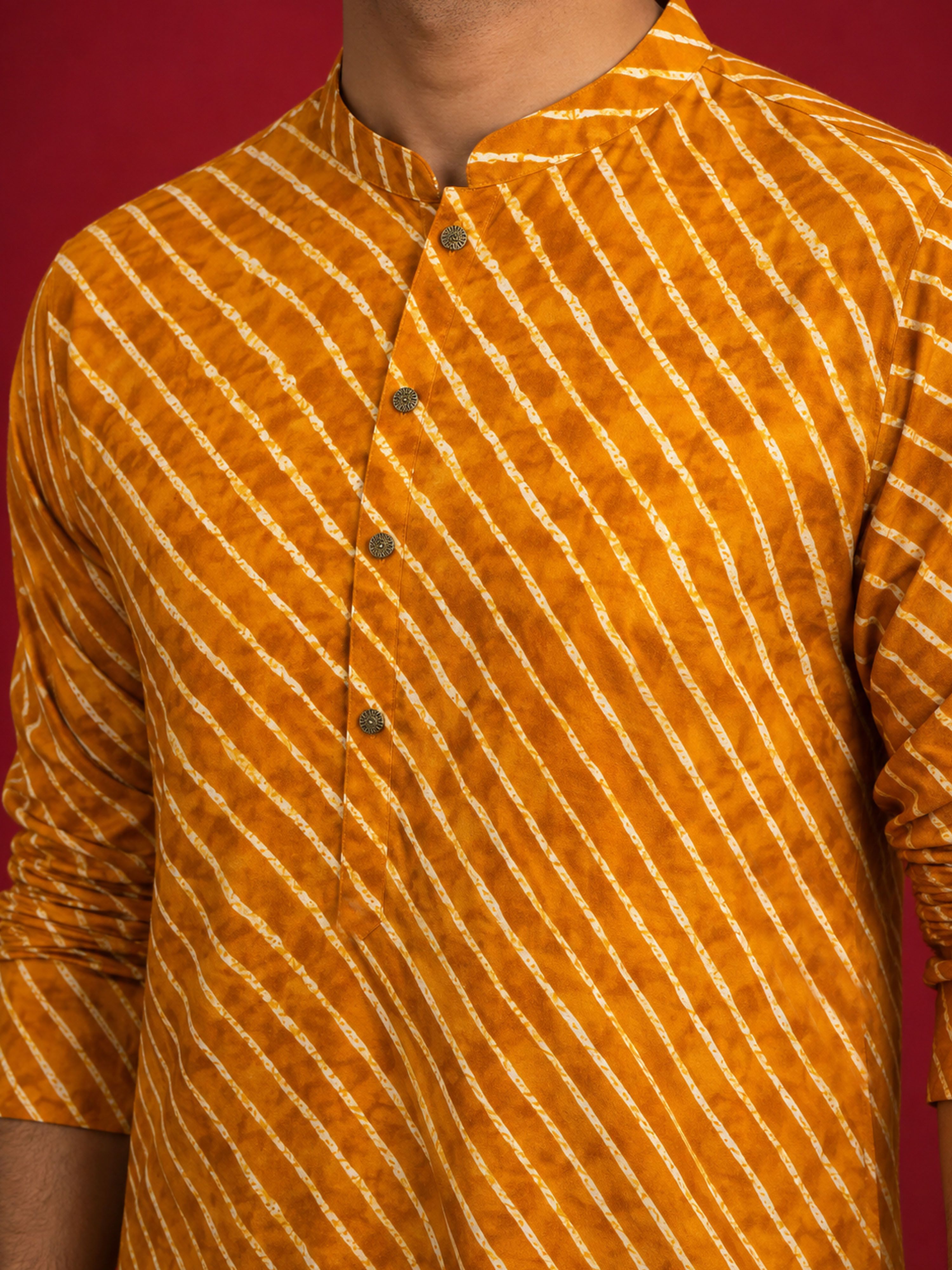 Men's Mustard Rayon Digital Print Knee Length Kurta with Pyjama