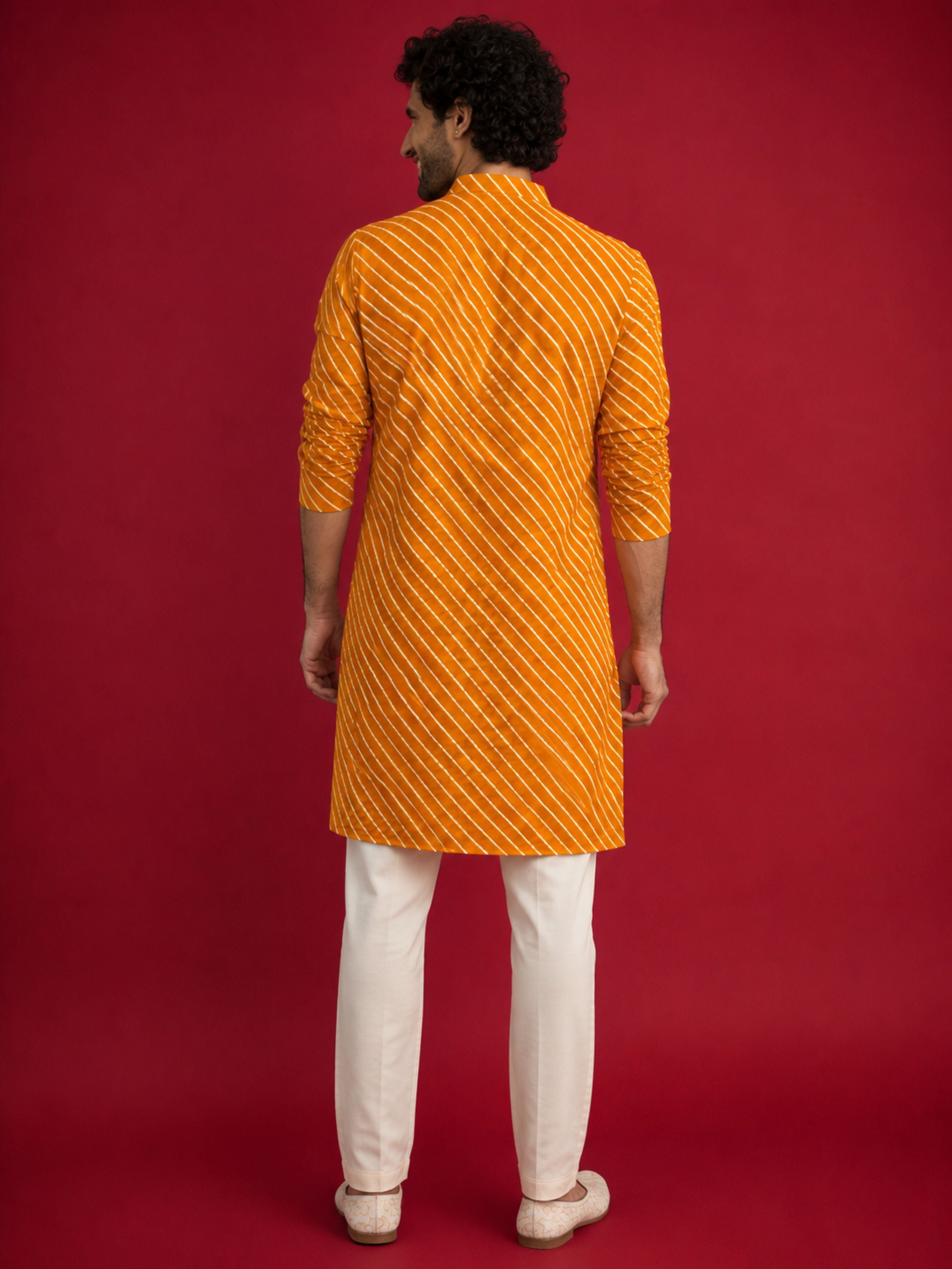 Men's Mustard Rayon Digital Print Knee Length Kurta with Pyjama