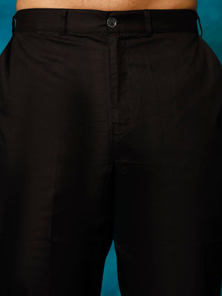 VASTRAMAY Men's Black Cotton Blend Kurta Pyjama Set