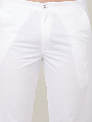 VASTRAMAY Men's Navy Blue Cotton Kurta With White Pant Set