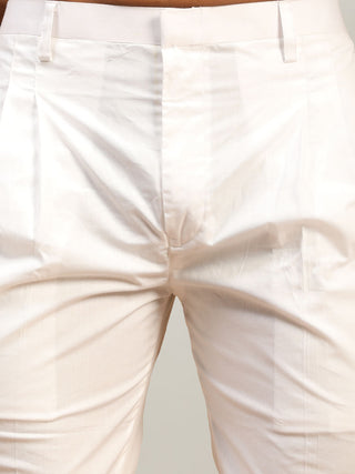 VASTRAMAY Men's Navy Blue Cotton Kurta With White Pant Set