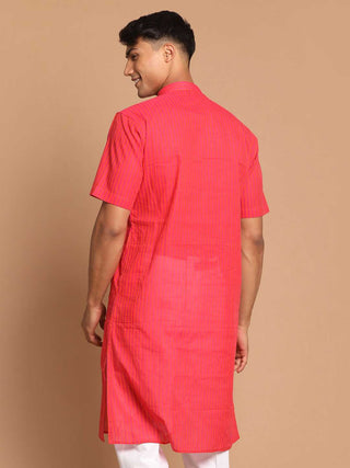 VASTRAMAY Men's Pink Color Striped Kurta