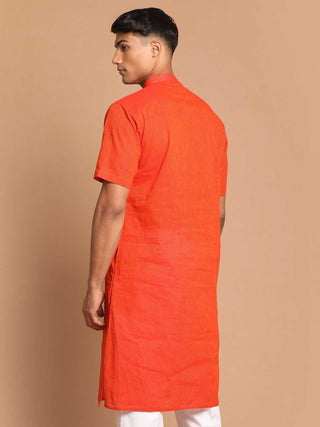 VASTRAMAY Men's Orange Striped Pure Cotton Kurta