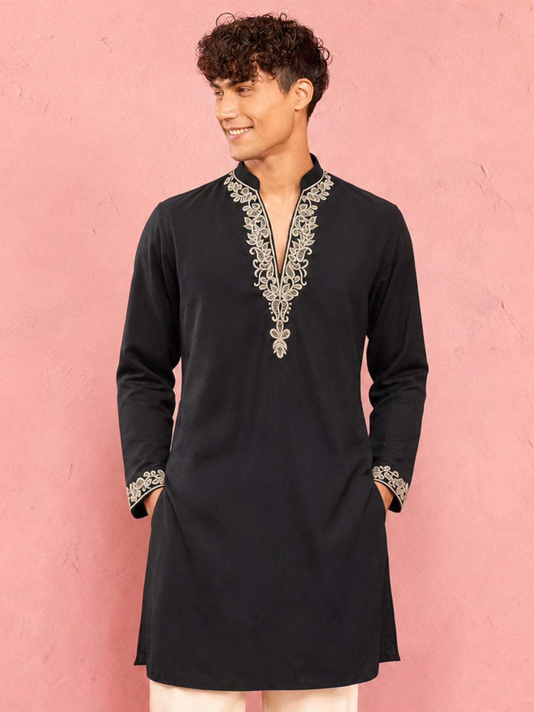Men Black Armani Kurta Wedding, Diwali, Festive, Navratri, EID, Party Ethnic Wear