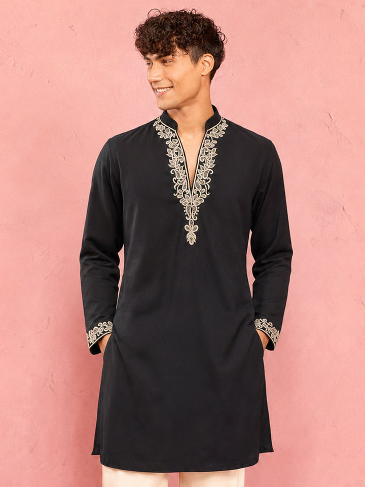 Men Black Armani Kurta Wedding, Diwali, Festive, Navratri, EID, Party Ethnic Wear