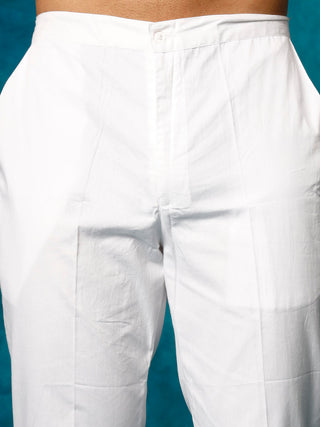VASTRAMAY Men's Black And White Cotton Blend Kurta Pyjama Set