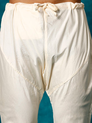 VASTRAMAY Men's Navy Blue And Cream Cotton Blend Kurta Pyjama Set