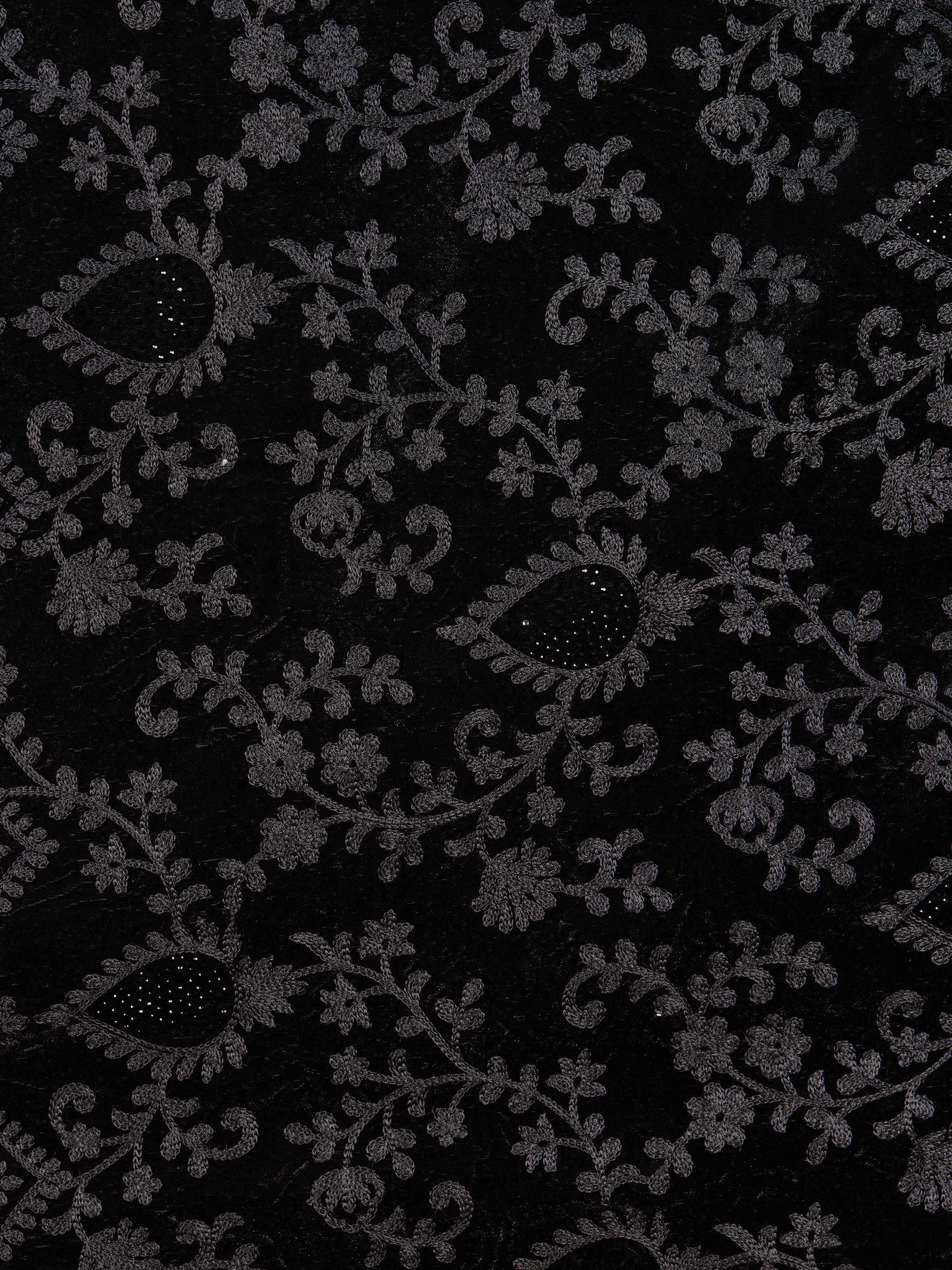 Men Black Solid Silk Blend Kurta with Pyjama & Embroidered Velvet Dupatta Set
