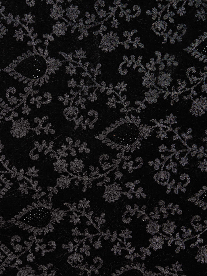 Men Black Solid Silk Blend Kurta with Pyjama &amp; Embroidered Velvet Dupatta Set