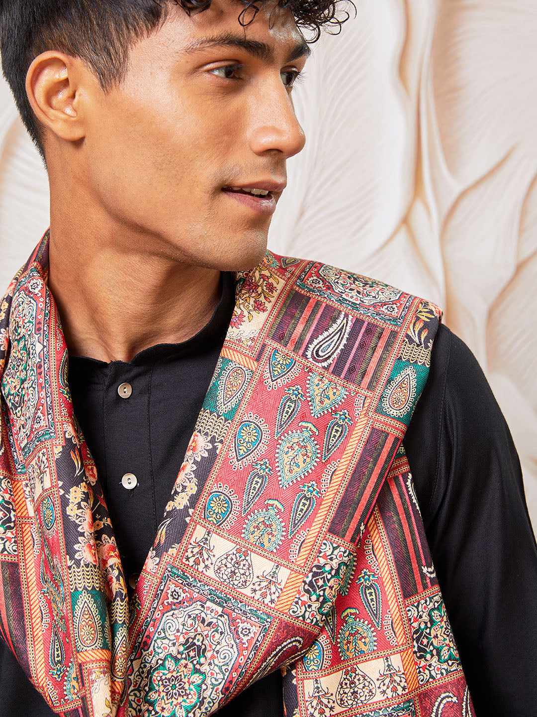 Men's Black Viscose Kurta Pant And Dupatta Set