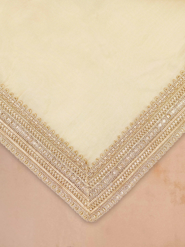 Men Cream Silk Blend Kurta with Pyjama &amp; Dupatta Set