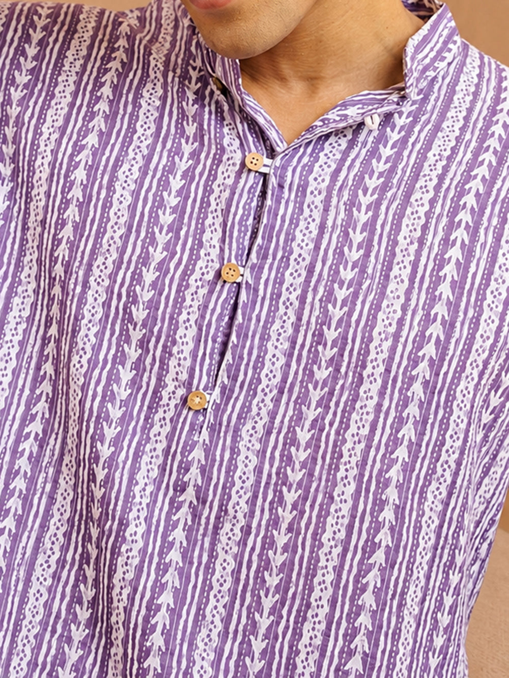 Men's Purple Printed Kurta Pant Set | Vastramay