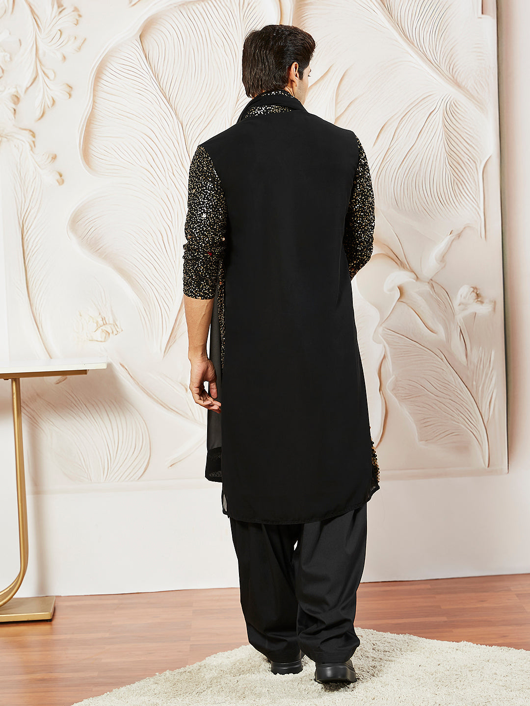 Men's Black Georgette Kurta Patiala And Dupatta Set