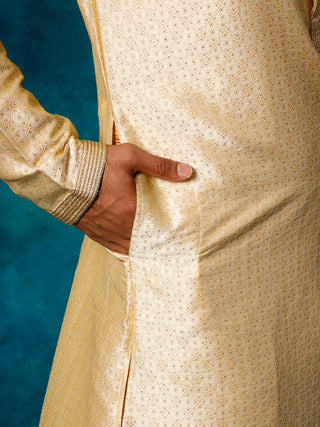 VASTRAMAY Men's Gold And Rose Gold Silk Blend Kurta Pyjama Set