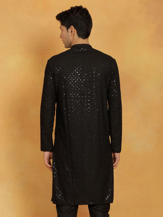 VASTRAMAY Men's Black Cotton Blend Kurta