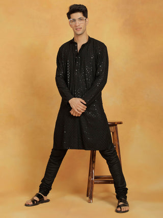 VASTRAMAY Men's Black Cotton Blend Kurta