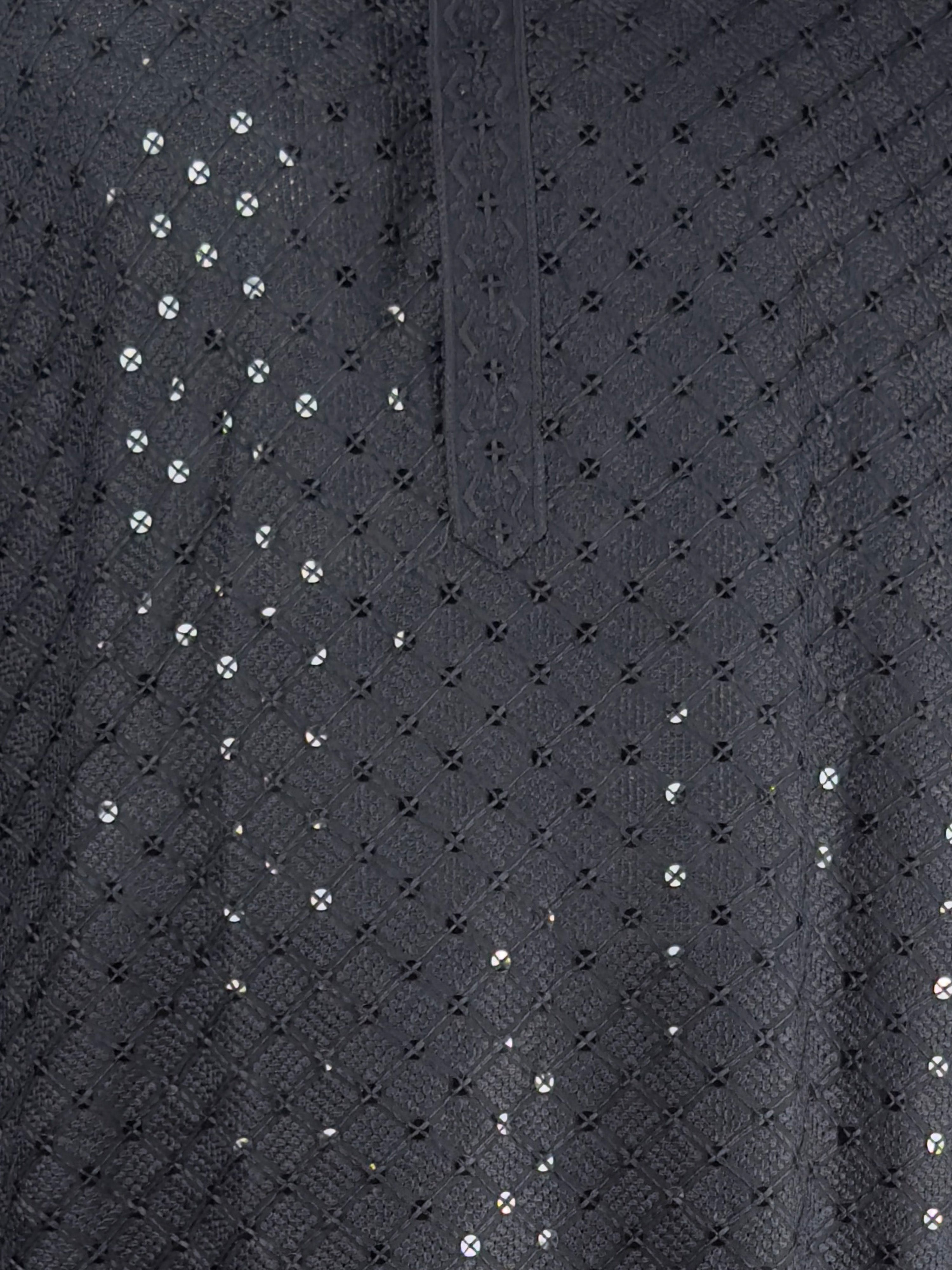 Men's Black Cotton Blend Kurta