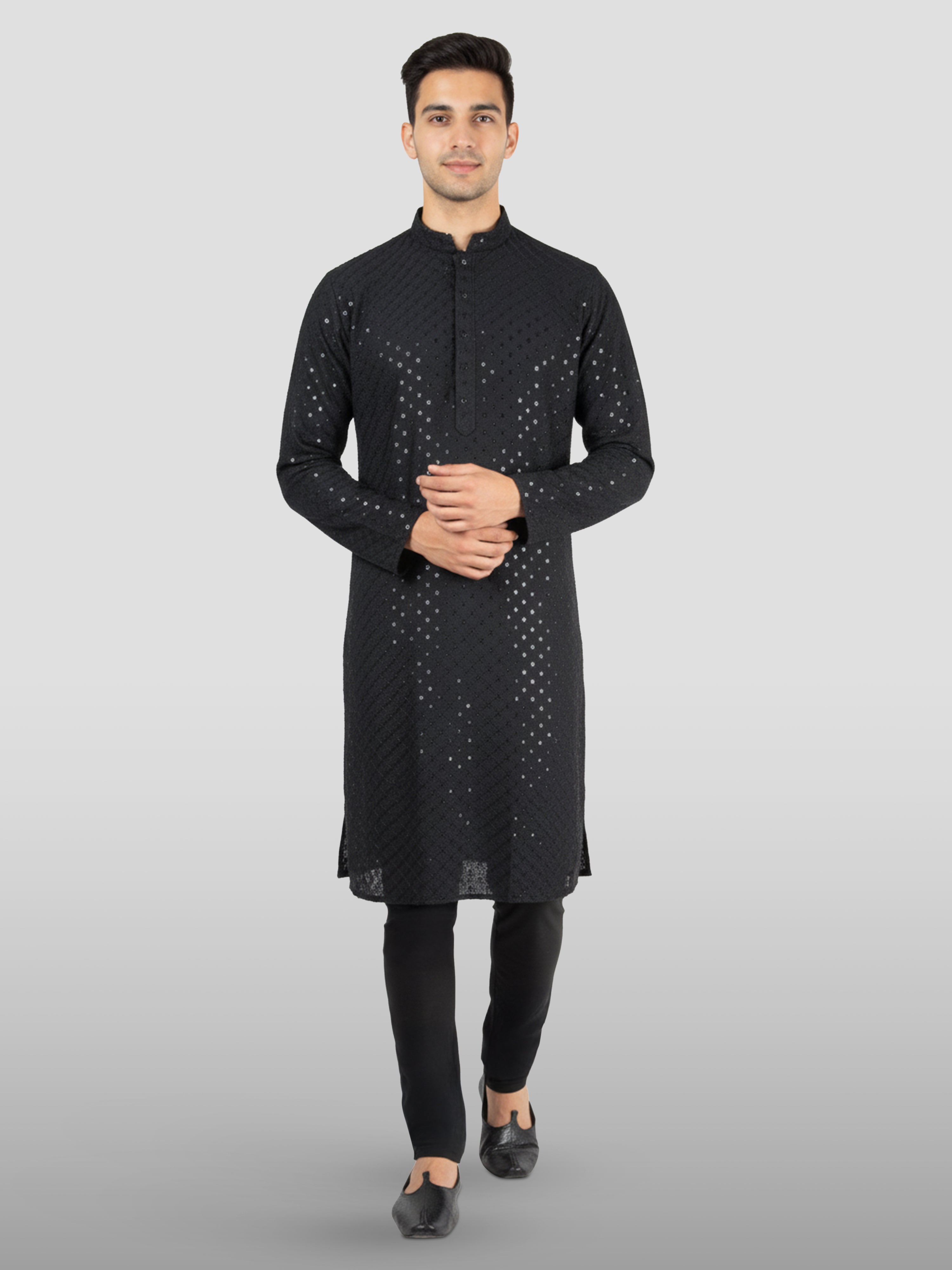 Men's Black Cotton Blend Kurta