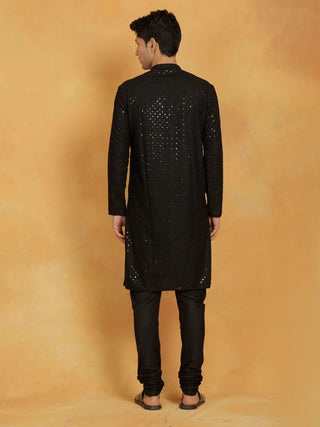 VASTRAMAY Men's Black Cotton Blend Kurta And Pyjama Set