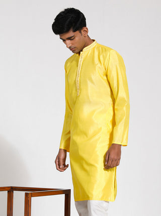 VASTRAMAY Men's Yellow Silk Blend Kurta