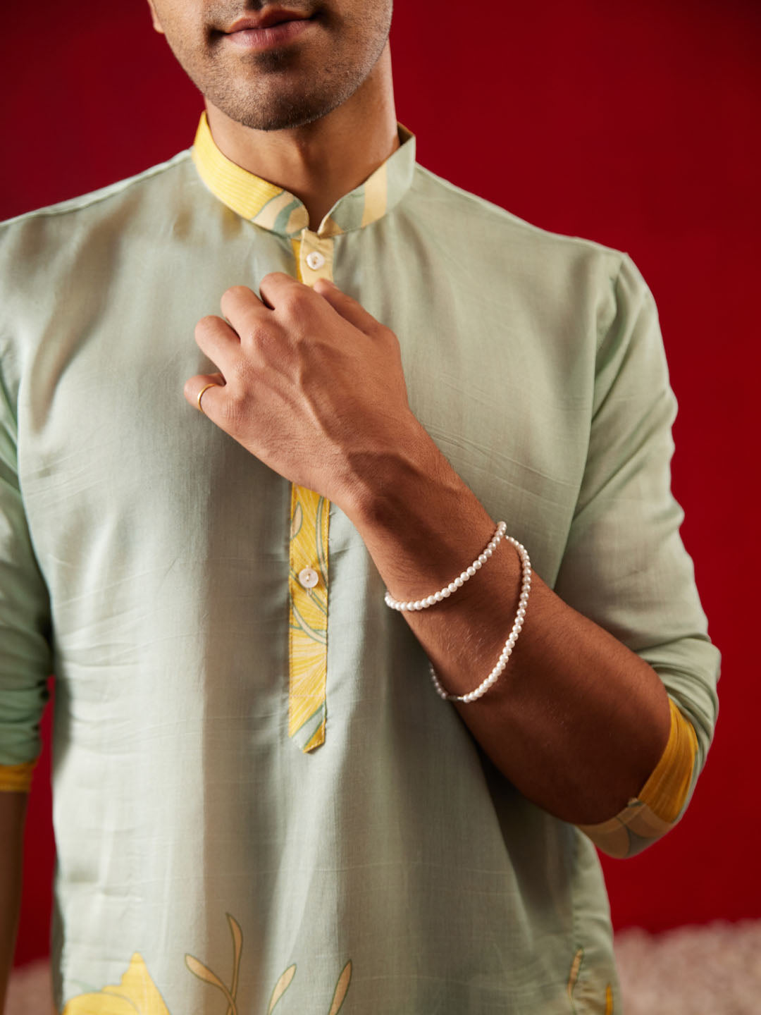 Men's Multi Color Base Yellow Cotton Blend Kurta Pyjama Set