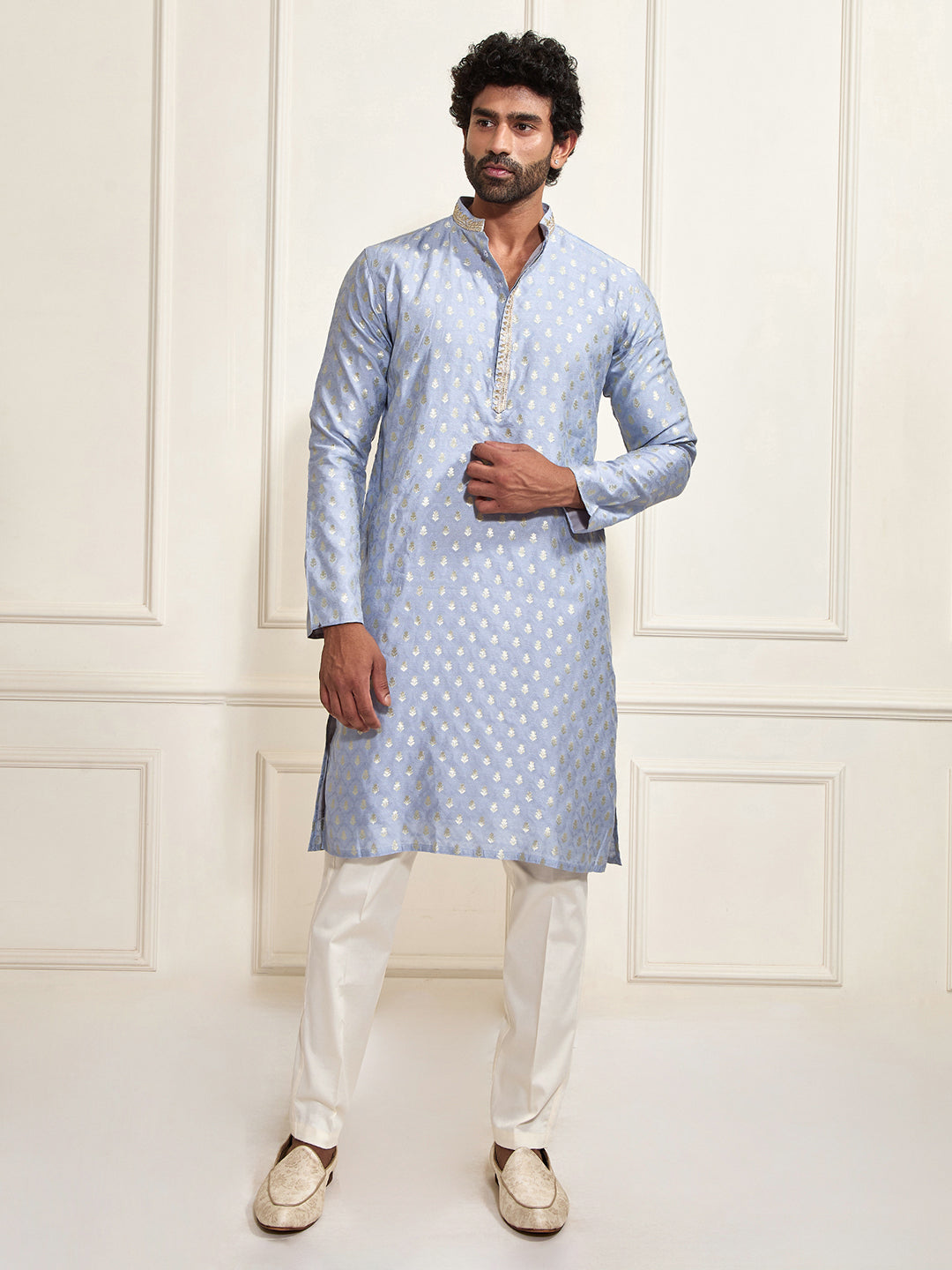 Men's Aqua Silk Blend Kurta Pyjama Set