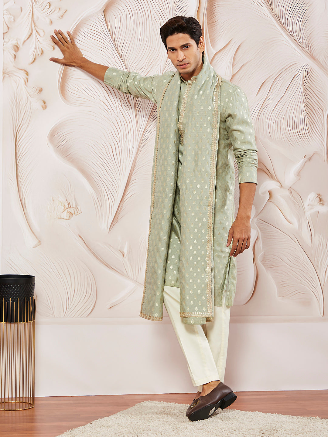 Men's Green Silk Blend Kurta Pyjama Set
