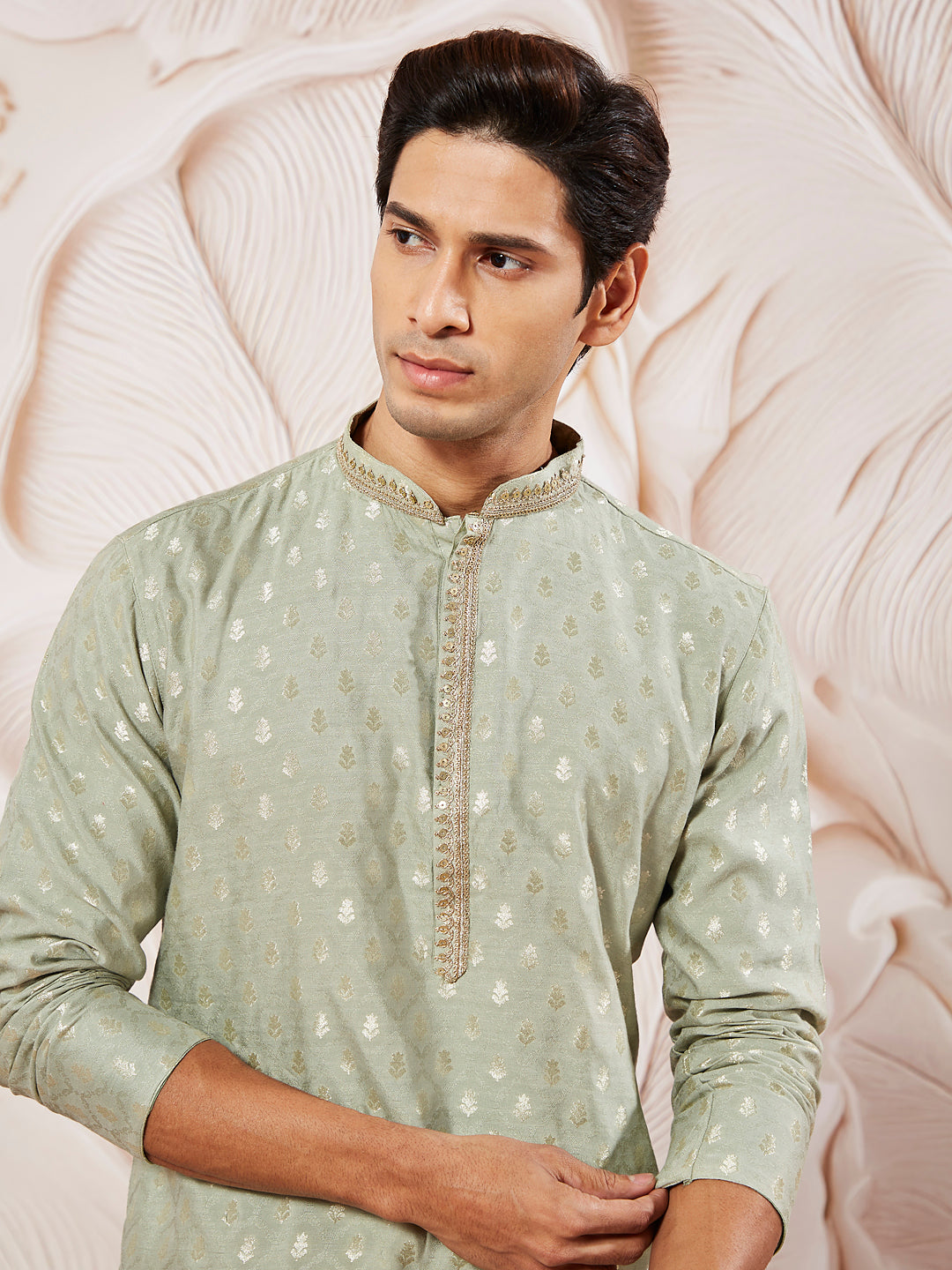 Men's Green Silk Blend Kurta Pyjama Set