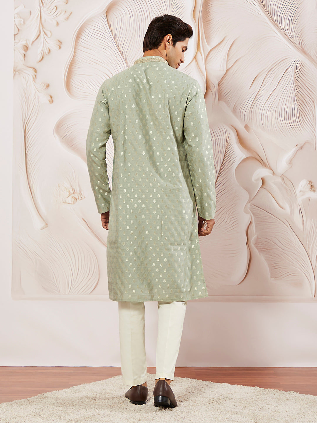Men's Green Silk Blend Kurta Pyjama Set
