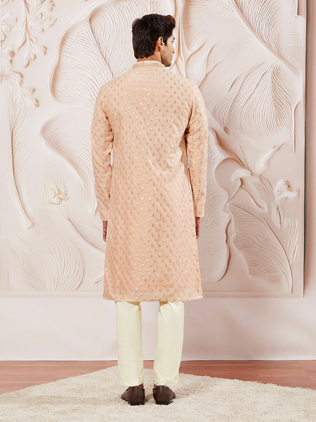 Men's Peach Silk Blend Kurta Pyjama Set