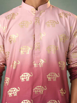 VASTRAMAY Men's Ombre Elephant Motif Print Cotton Blend Kurta Pyjama Set