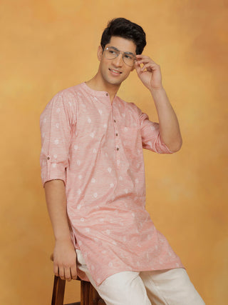 VASTRAMAY Men's Pink Cotton Kurta