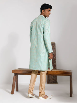 VASTRAMAY Men's Green Silk Blend Kurta And Pyjama Set